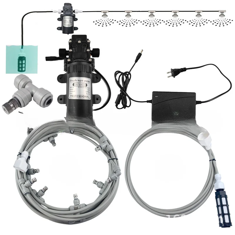 6-18m Gray Quick-plug Pump Set, Spray Atomization Drip Irrigation System, Disinfection and Cooling Garden Watering