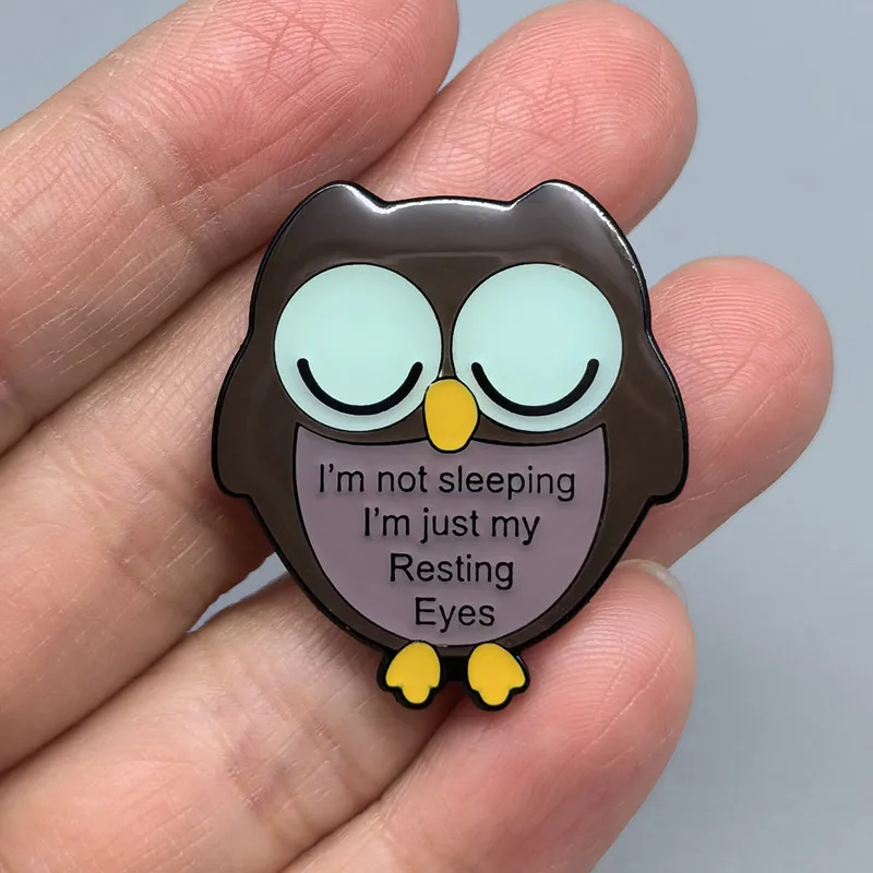 Sleeping Owl Cartoon Enamel Brooch Pin Cute Animals Collar Lapel Pins Badges Women Men Brooches Fashion Jewelry Accessories