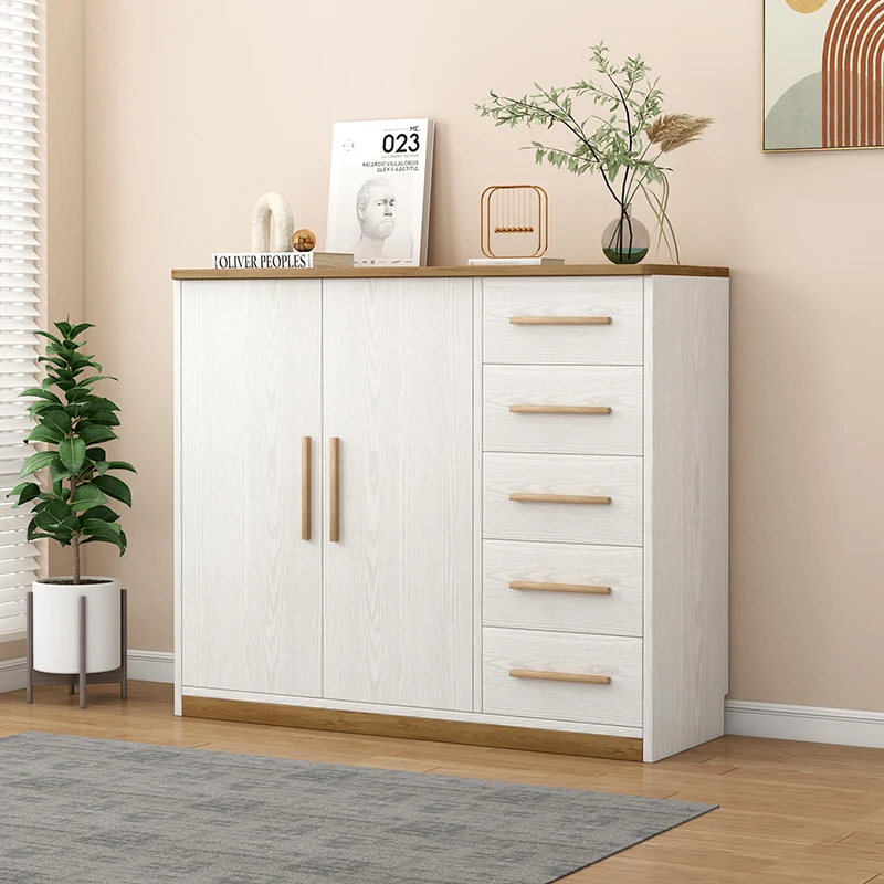 

Solid wood bedroom small apartment storage chest living room large capacity locker children's drawer wardrobe hanger integrated