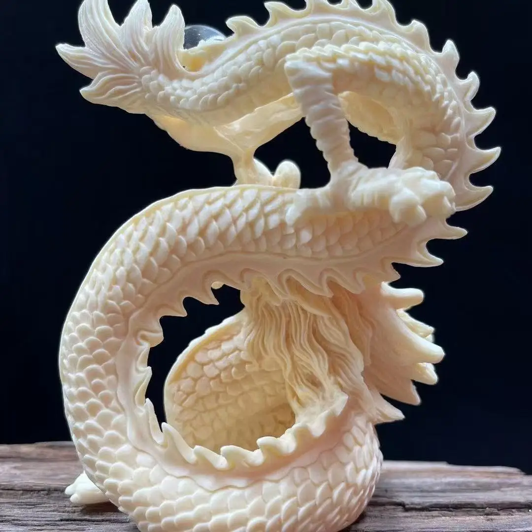 Dragon Statue Holding Crystal Ball,  Resin Feng Shui Lucky Figurine,  Mythical Wealth Ornament for Home Office Desk Decor Gift