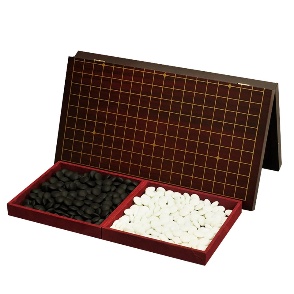 BSTFAMLY Go Chess 19 Road 361 Pcs/Set Chessman Diameter 2.2cm Wood Foldable Chessboard and Jar Chinese Old Game of Go Weiqi G16