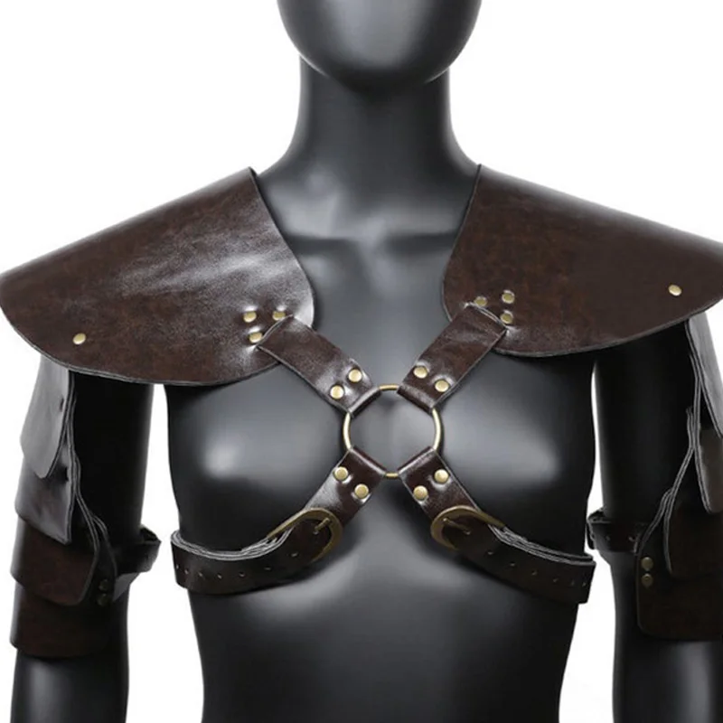

Steampunk Women Leather Shoulder Armor Medieval Knight Warrior Cosplay Costume Viking Pirate Body Chest Harness Belt Pauldron