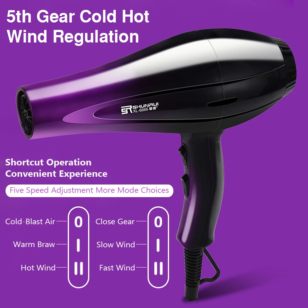 High-Power Ionic Hair Dryer Fast Heating and Hot/Cold 9 Gears Adjustment Home Professional Hairdryer Blow Dryer with Accessories