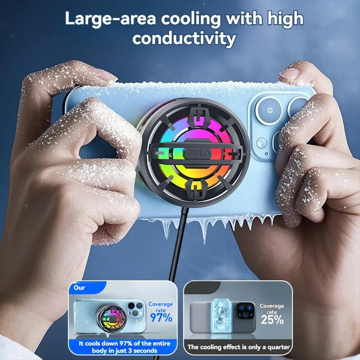 T216C-Magnetic Mobile Phone Radiator RGB Semiconductor Cooler Cooling Fan with Back-Clip for Mobile Phone Black HOT