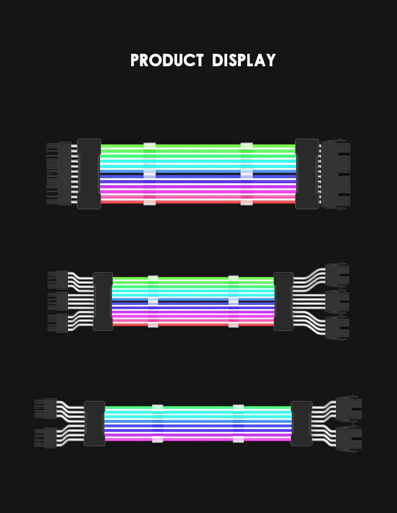 Sirlyr RGB PSU-kabel, Full White ARGB GPU Voedingskabel 2 x 8 (6 2) pins, Strimer Extension Cable Kit 5V 3Pin gesynchroniseerd, Aangepast Wit PC Chassis (White Connector Strip Style