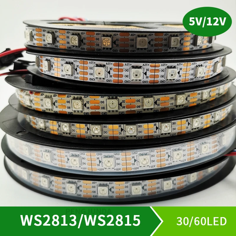 DC5V WS2813 DC12V WS2815 WS2812 Updated 5050SMD LED Strip Light individuaIIy AddressabIe Dual-Signal PixeIs IP65 Waterproof