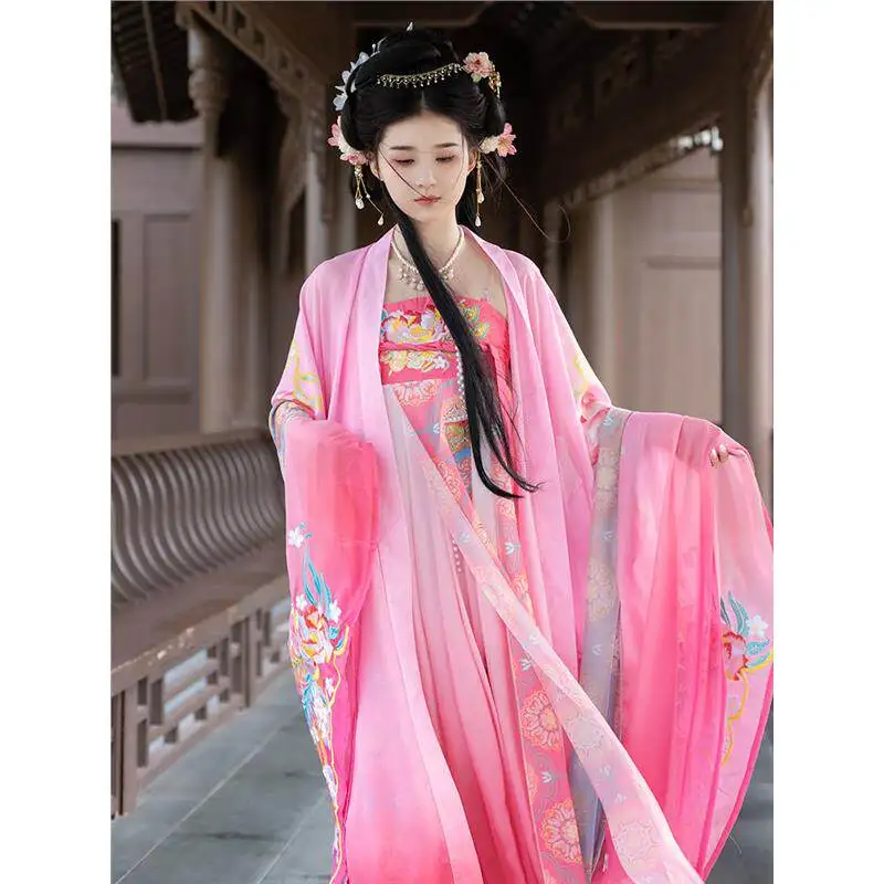 Heavy industry embroidery chest-length fairy-style crocodile skirt pleated skirt Tang Hanfu women's spring and summer