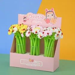 Bolígrafos de tinta de Gel flexibles de silicona suave para niños, suministros de escritura de oficina y escuela, regalo, papelería, premios, flores, escarabajo, Kawaii, lote de 3 piezas