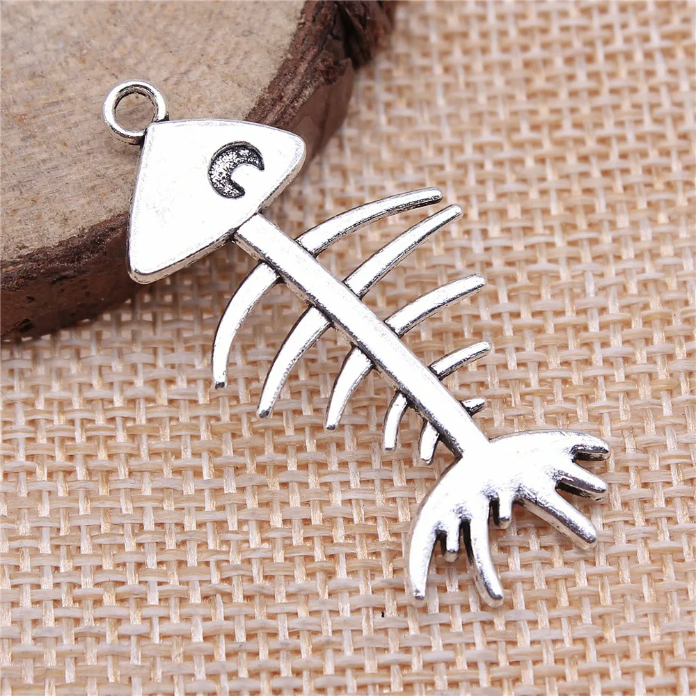 20pcs 42x21mm(1.65x0.83inch) Antique Silver Color Fish Bone Charms Zinc Alloy DIY Jewelry Findings Bulk