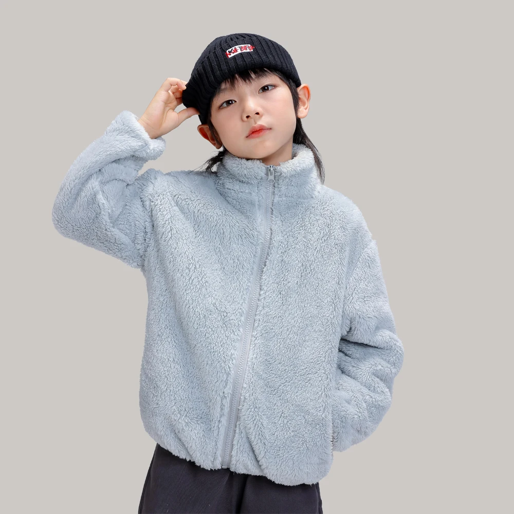 Family Matching Coral Fleece Jacket, Stand Collar Zipper Plush Warm Coat, Autumn Winter Casual Outerwear for Boys Girls Kids & M