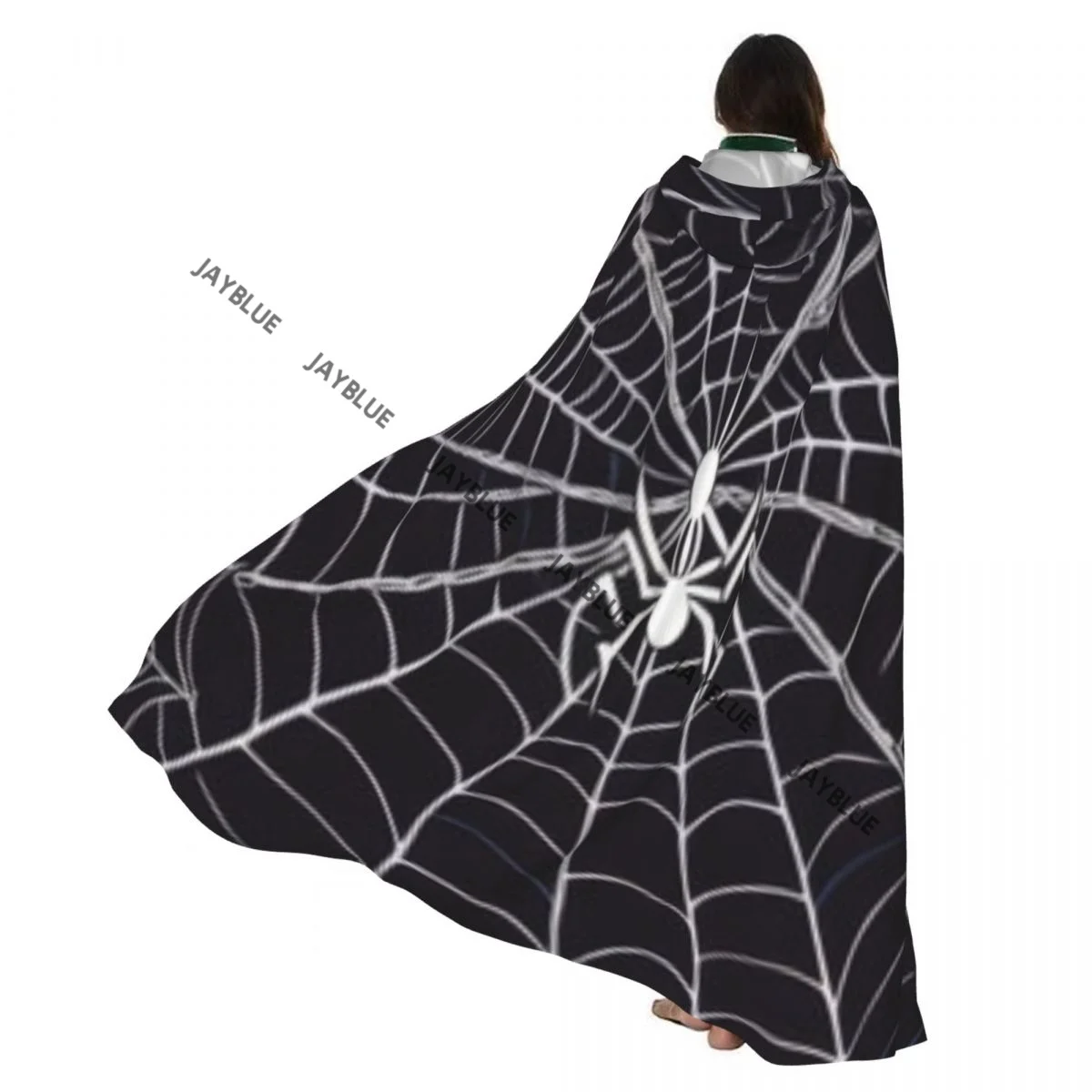 

Halloween Spider Web Pattern Hooded Cloak Polyester Unisex Witch Cape Costume Accessory