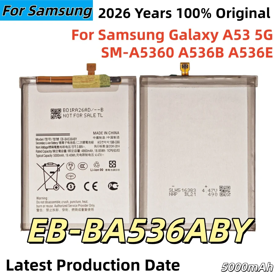 100% New Date EB-BA536ABY 5000mAh For Samsung Galaxy A53 5G SM-A5360 A536B A536E Replacement Mobile Phone Battery+Free Tools