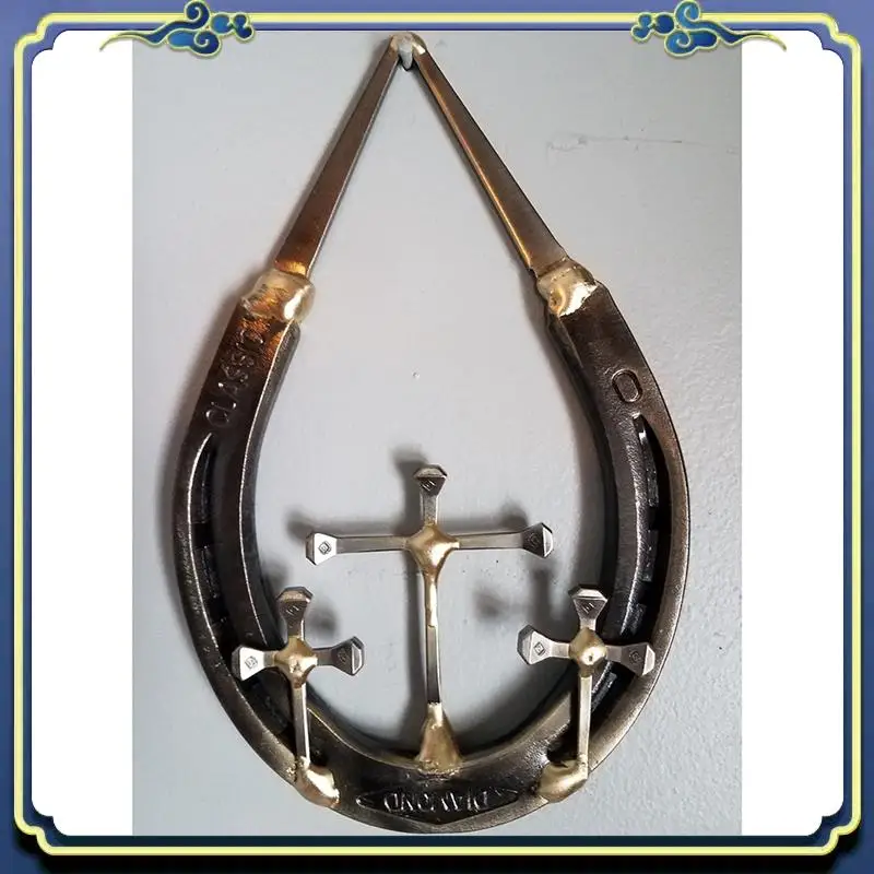 Latest Horseshoe Nail Crucifix Wall Decoration Decorative Horseshoe Wall Crucifix - Rustic Spiritual Art Sculpture