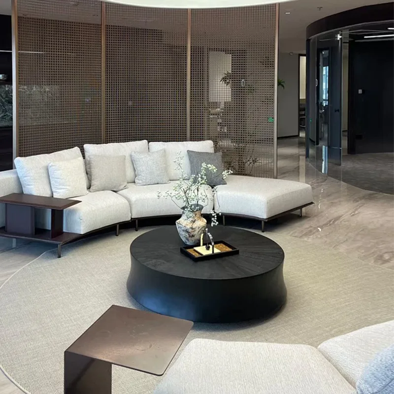 Light luxury modern round coffee table Italian minimalist solid wood beside table for Living room end table Exquisite patterns