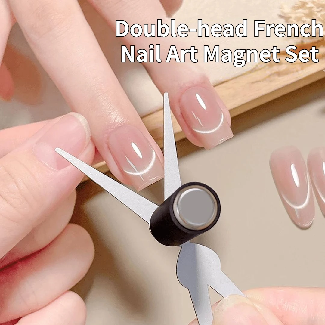 ชุดแม่เหล็กทำเล็บทรงตาแมวฝรั่งเศสแบบสองหัว รูปทรงกระต่าย 2 in 1 แท่งแม่เหล็กสำหรับสร้างลายเล็บรูปพระจันทร์เสี้ยว อุปกรณ์ทำเล็บ