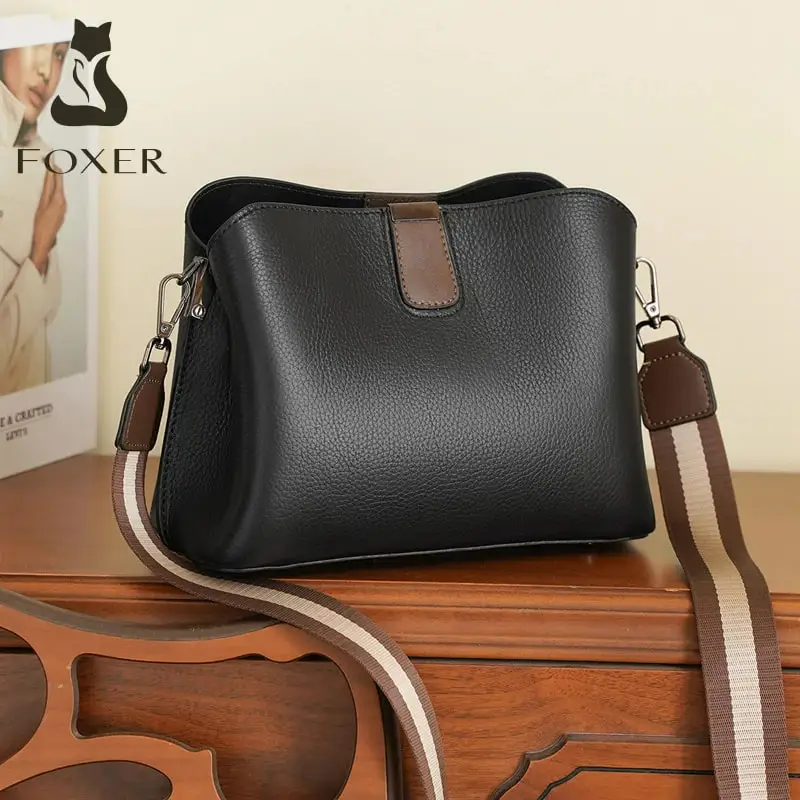 FOXER Damska Torba na Ramię z Prawdziwej Skóry 2026, Codzienna Duża Torba Tote, Damska Torba Crossbody z PVC