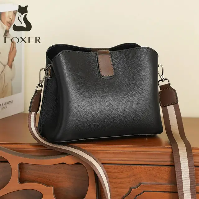 FOXER Damska Torba na Ramię z Prawdziwej Skóry 2026, Codzienna Duża Torba Tote, Damska Torba Crossbody z PVC
