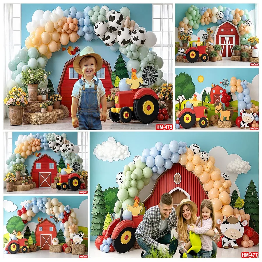 

Cartoon Farm Animal Theme Photography Background Birthday Party Wooden Fence Poster Photographic Backdrops Photo Studio