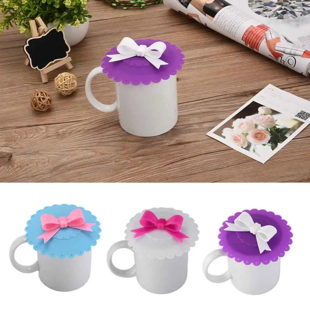 

Bowknot Cup Lids Silicone Cup Cover Heat-resistant Silicone Lid Random Color