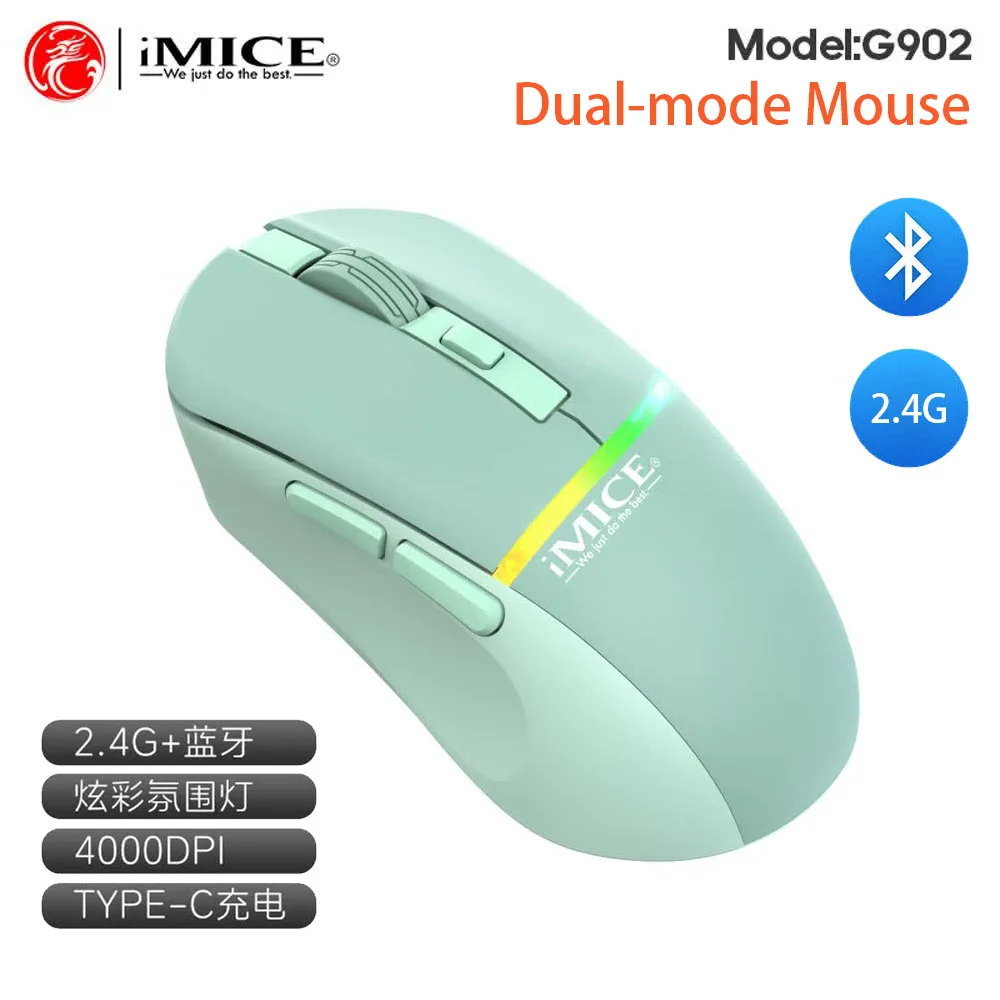iMice 2.4GHz/BT Wireless Gaming Mouse 4000DPI 6Mute Buttons Rechargeable Mouse Lightweight Design Mice for Girl