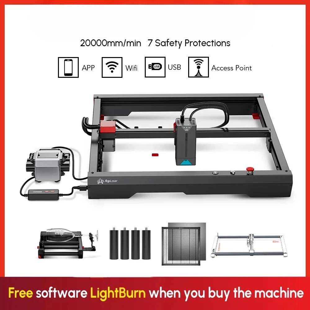 AlgoLasLASE Alpha 22W LASE Engraver Air Pump Engraving Platform Extension Kits Y-axis Rotary Roller Cutting Tool Desktop Metal