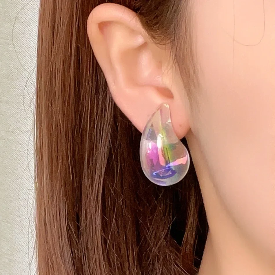 Big Waterdrop Acrylic UV AB Dazzling Illusory Color Smooth Stud Earrings for Women Hyperbole Punk Geometry Party Jewelry Gift