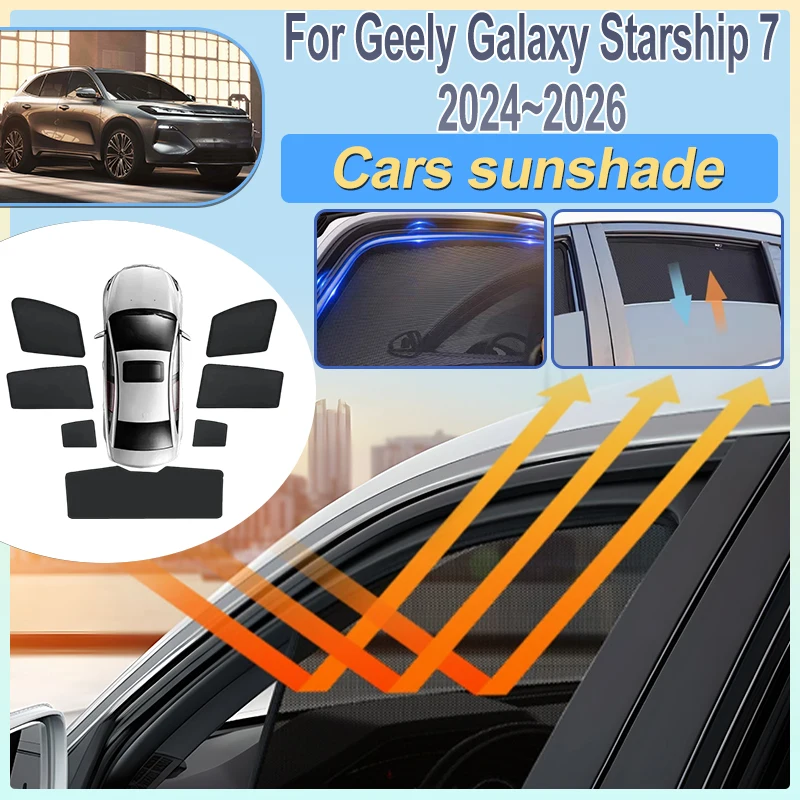 For Geely Galaxy Starship 7 2024 2025 2026 EX5 Starray Em-i Car Side Glass Mesh Sunshade Umbrella Foldable Sun Shield Accesorios