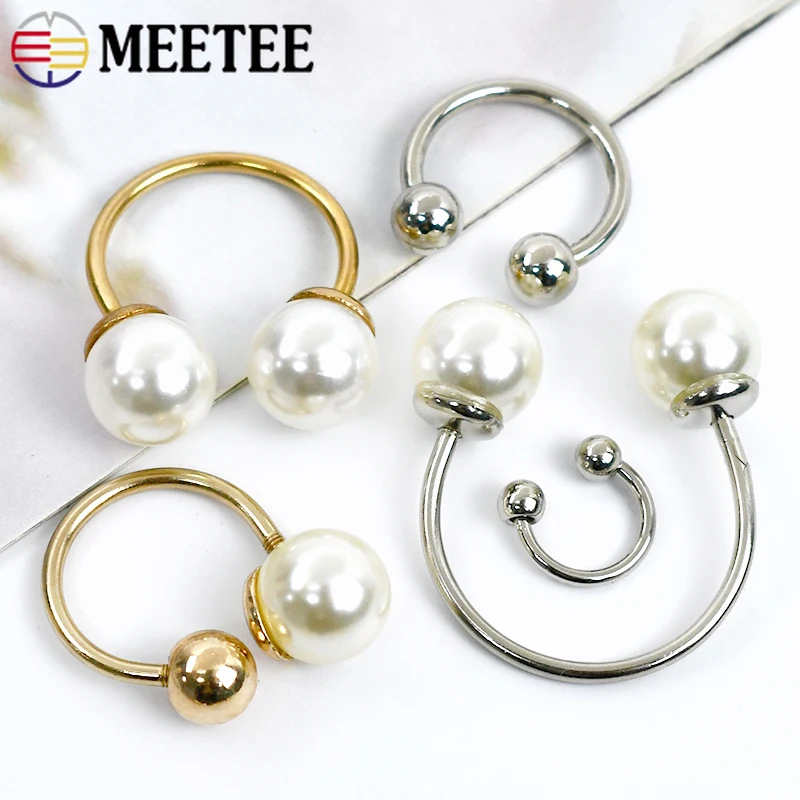 5/10Pc Metal U Ring Button Pearl Decoration Detachable Screw Buckle for Swimwear Clothes Hat Jacket Buttons Sewing Accessories