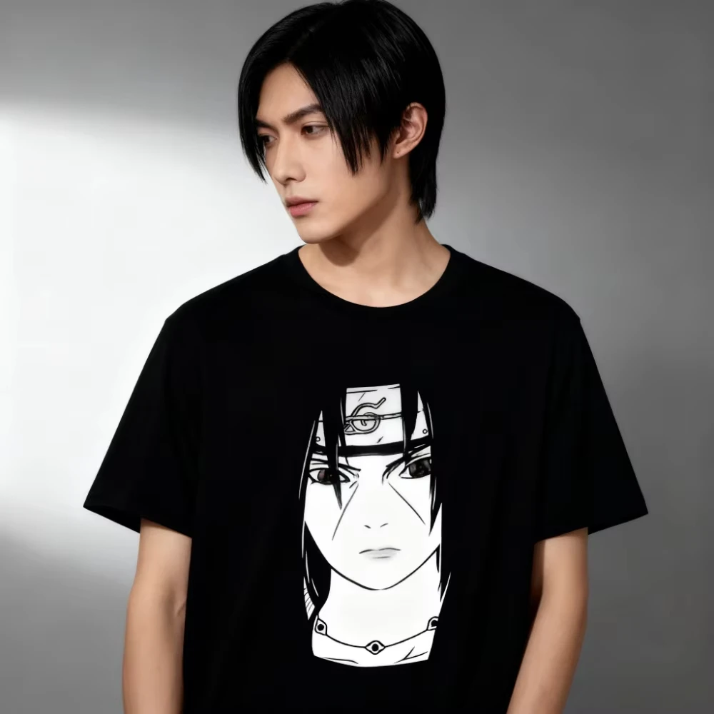 Camiseta con estampado floral, suave, transpirable, informal, cómoda, con estampado de Anime Naruto Uchiha Itachi, para hombres y mujeres, manga corta de algodón puro