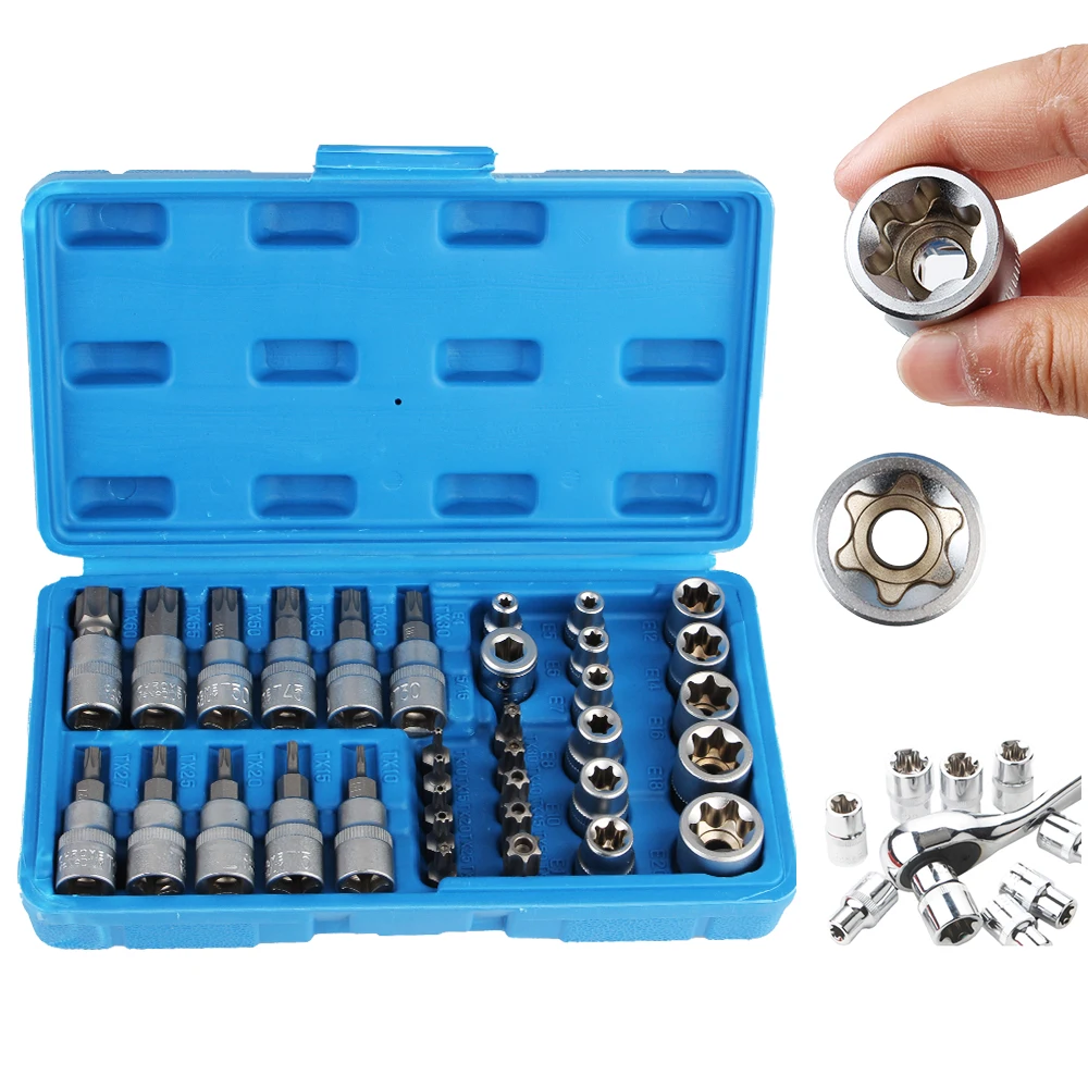 

Car Repair Hand Tools Chrome Vanadium steel Pressure Batch Sleeve Set 34Pcs/set Torx Star Socket Hexagon Wrench Set Professional