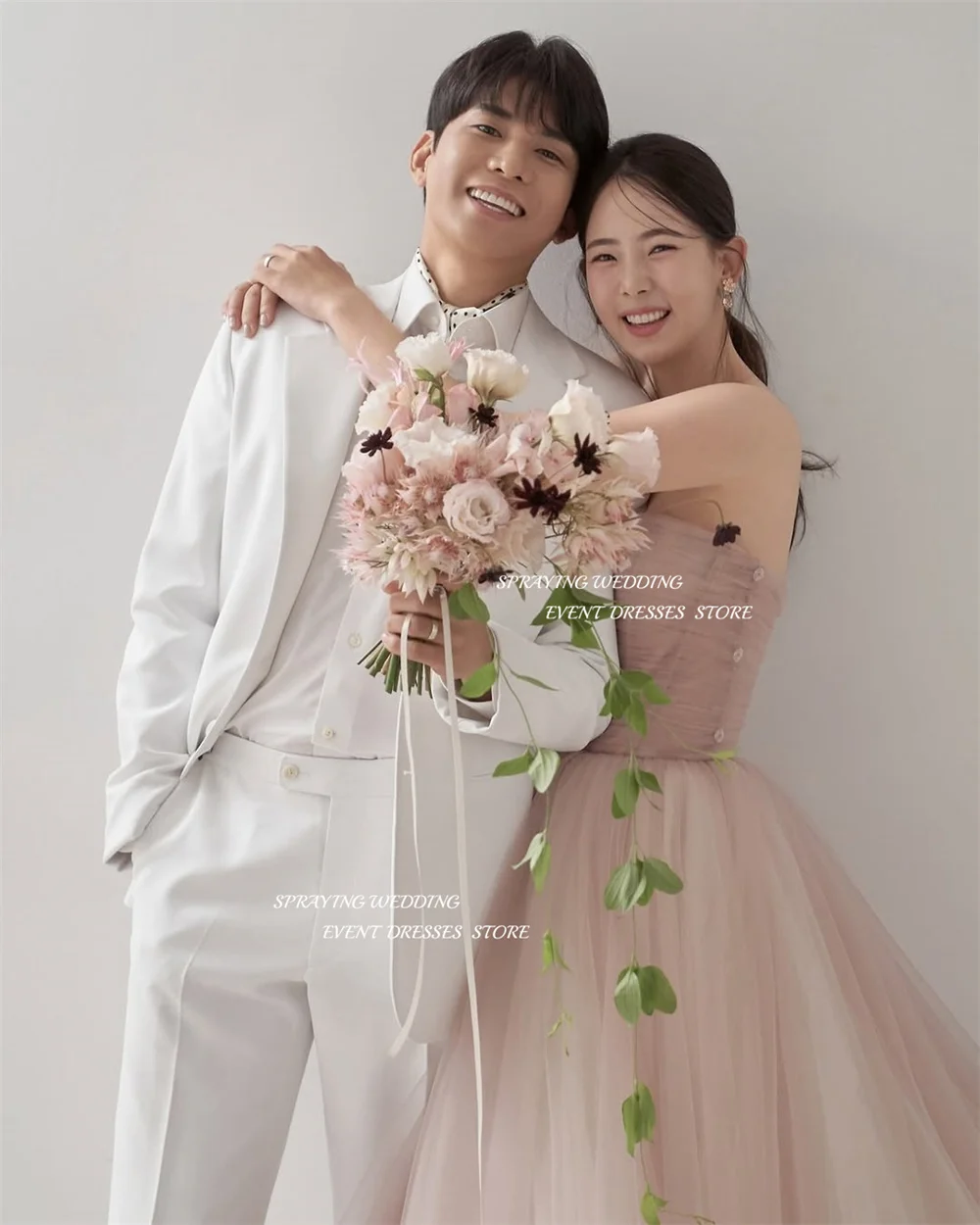 SPRAYING Feenhaftes Tüll-Abendkleid, Korea-Hochzeitskleid, Fotoshooting, trägerlos, A-Linie, bodenlang, Korsett, Partykleid, individuell gestaltet