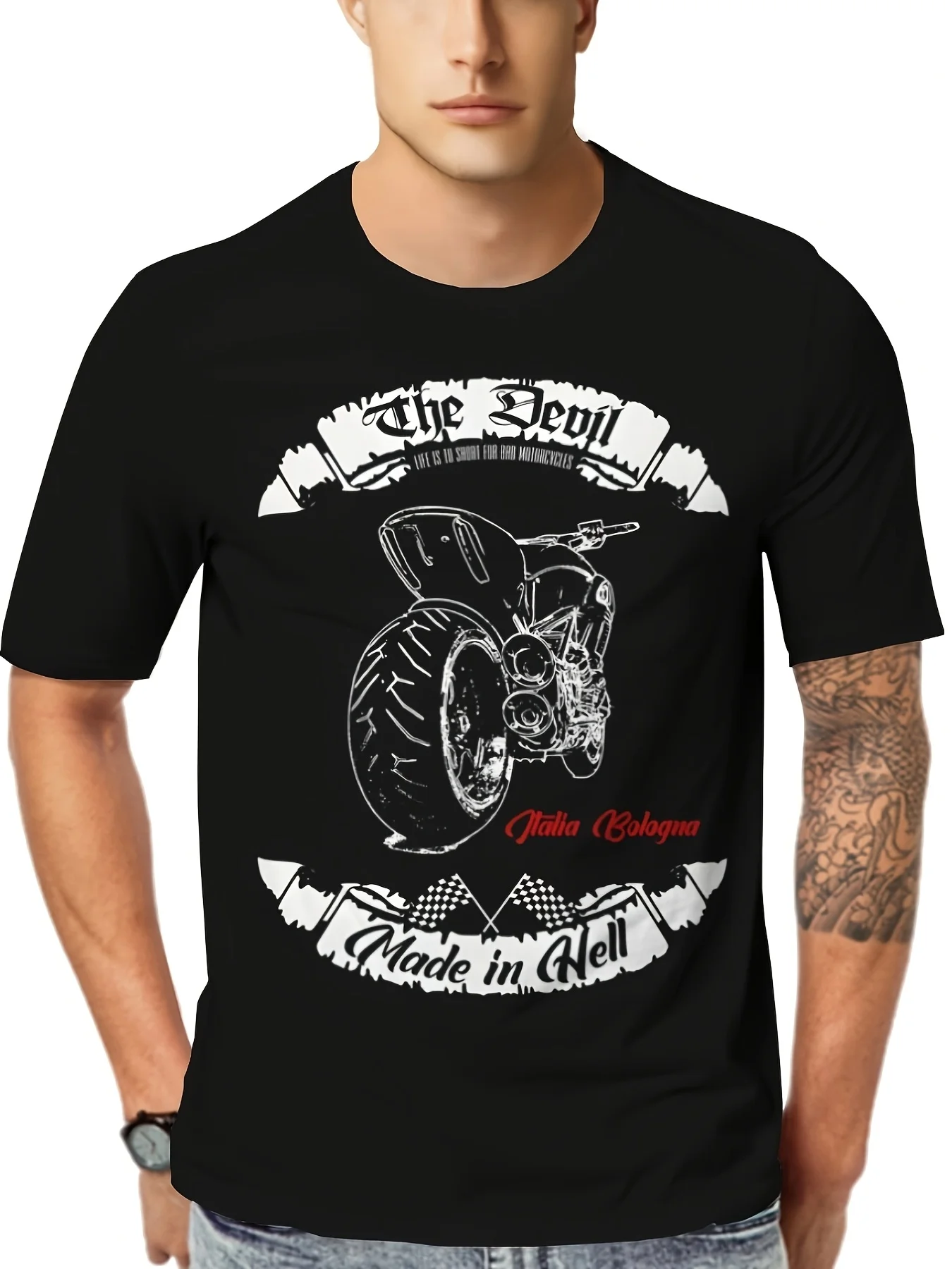 

Men's Motorcycle Graphic Tee - Casual Crew Neck Short Sleeve T-Shirt, Breathable Polyester Blend, Perfect for Summer