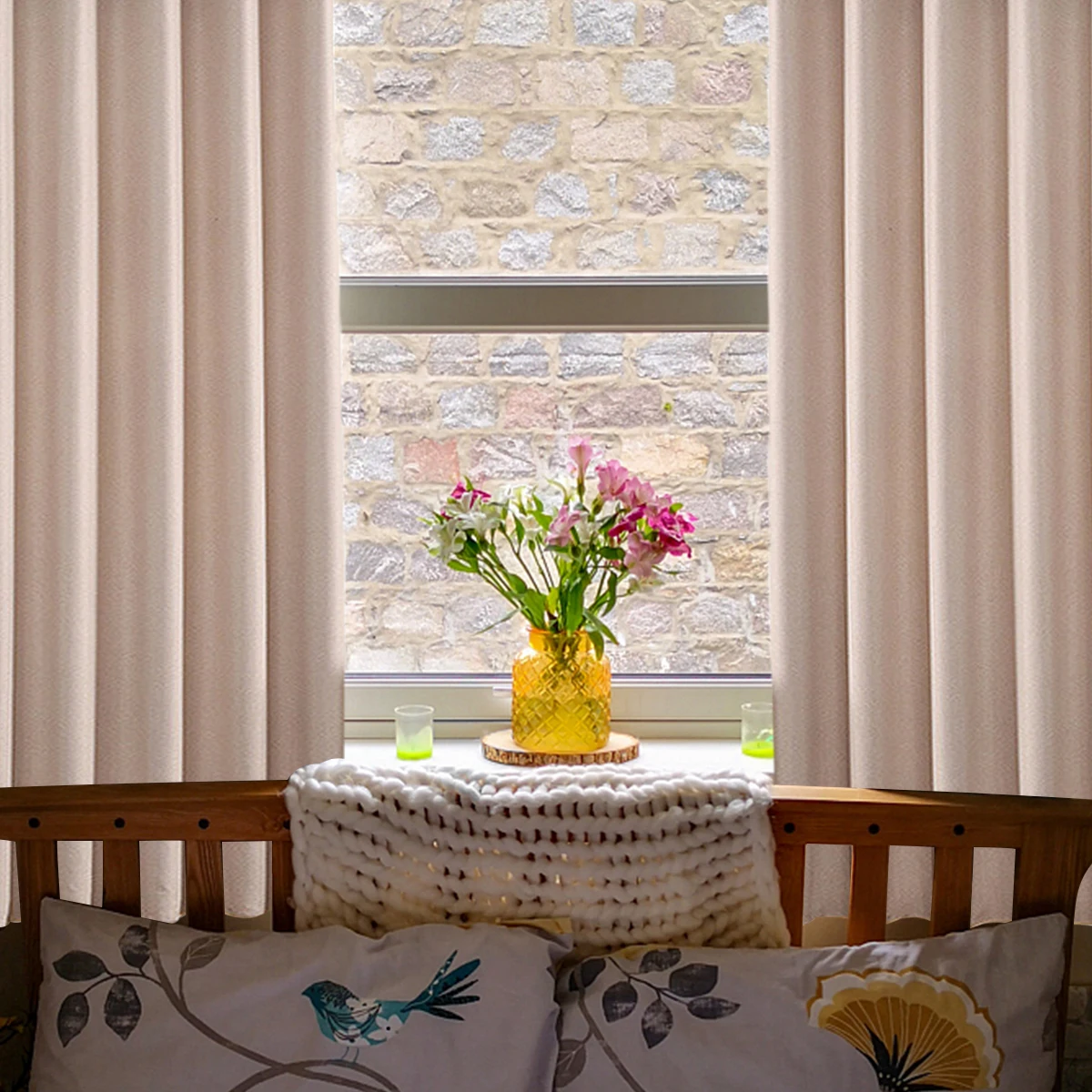 

Blackout Curtains Window Door Drape Purple Beige Bedroom Living Room Decor Long Lasting Washable Polyester Shading Effect Home