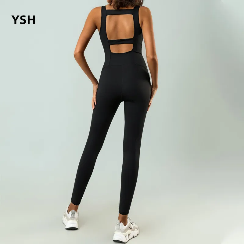 

Sexy V Neck Sport Suit Yoga Set Hollow Back Fitness Jumpsuit Sportswear For Women Gym Running Training Workout Athletic Suit Fem