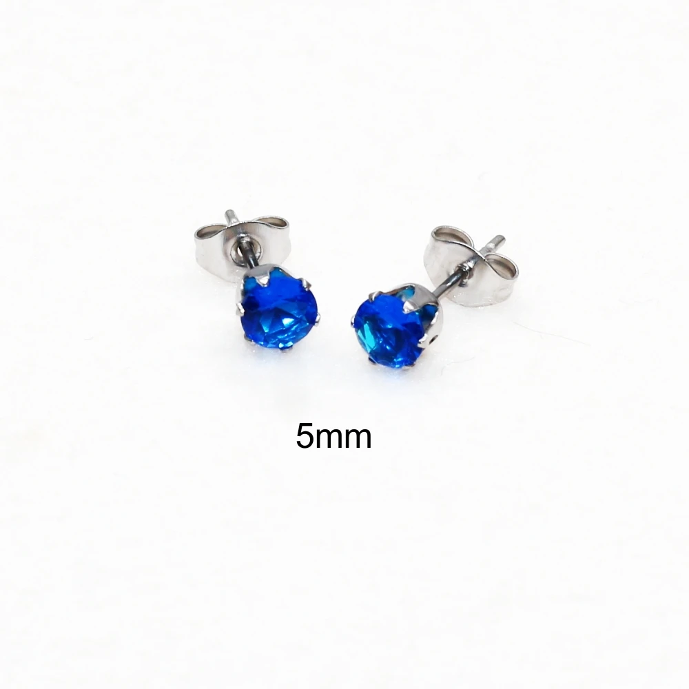 Edelstahl-Ohrstecker mit königsblauem Glas, 3 mm, 4 mm, 5 mm, Push-Up-Design, für Damen und Herren, modischer Schmuck. – Detail 5