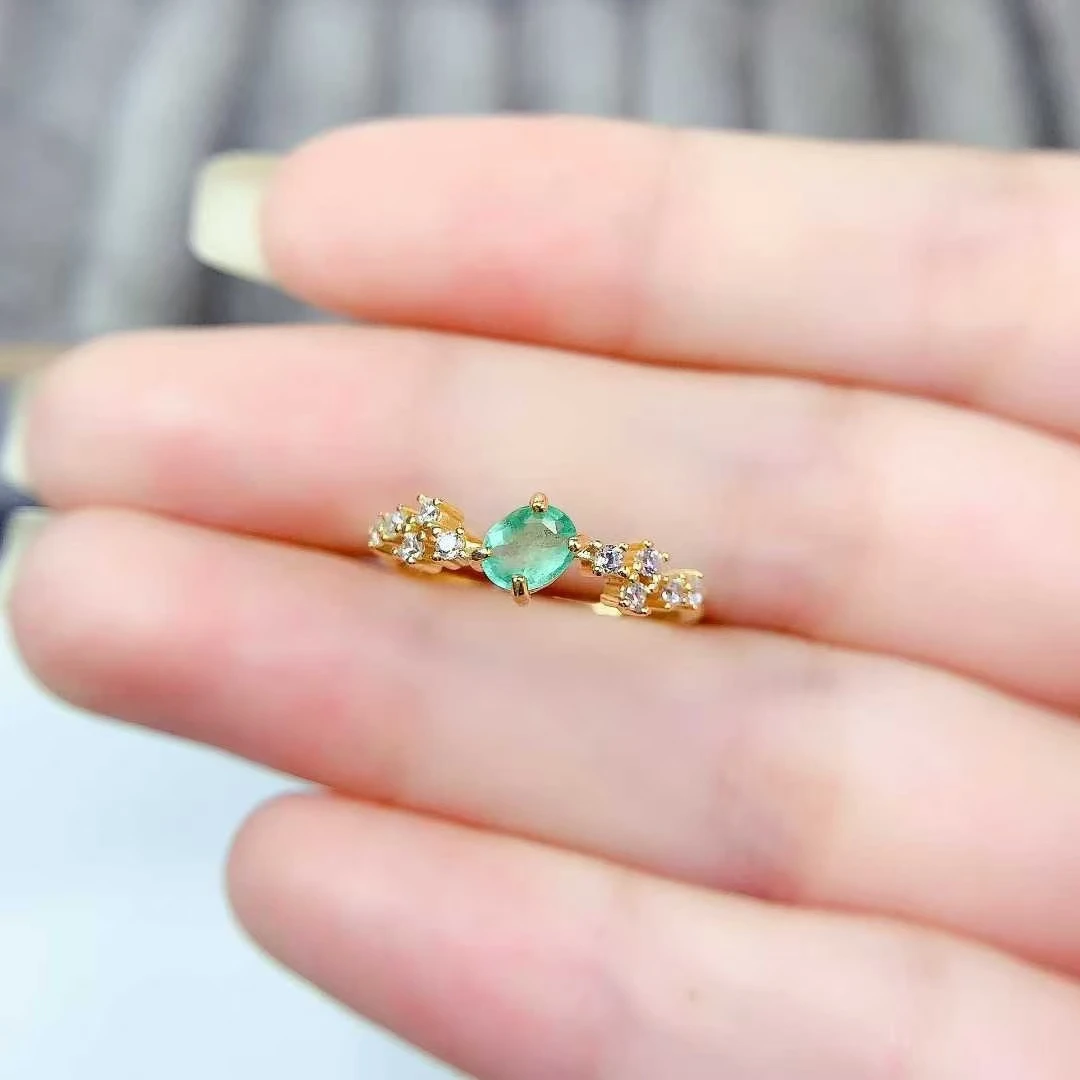 genuine Colombian emerald ring 925 silver gemstone jewelry with 18K gold plating 4mm * 5mm natural emerald silver ring
