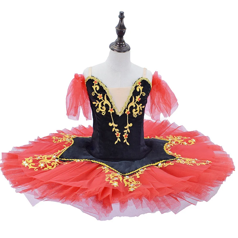 Professional Ballet Tutu Red Paquita Ballet Pancake Swan Lake Tutu Ballerina Costumes Dancing Costume Figure Skating Dress Girls