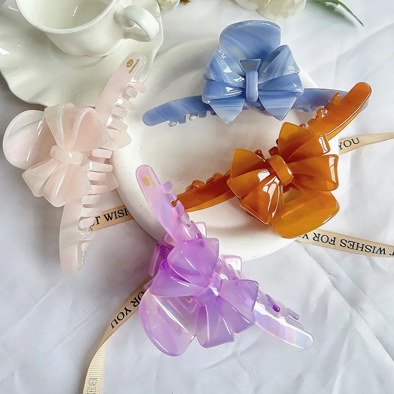 

Элегантная заколка-крабик для волос из ацетата 13 см с бантом, большая заколка для волос для женщин, милые украшения для волос