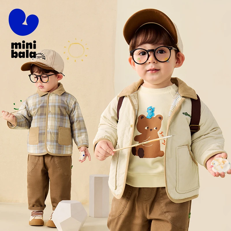 

Mini Bala Boys Jacket 2025 Autumn New Reversible Warm Turn Collar Padded Coat