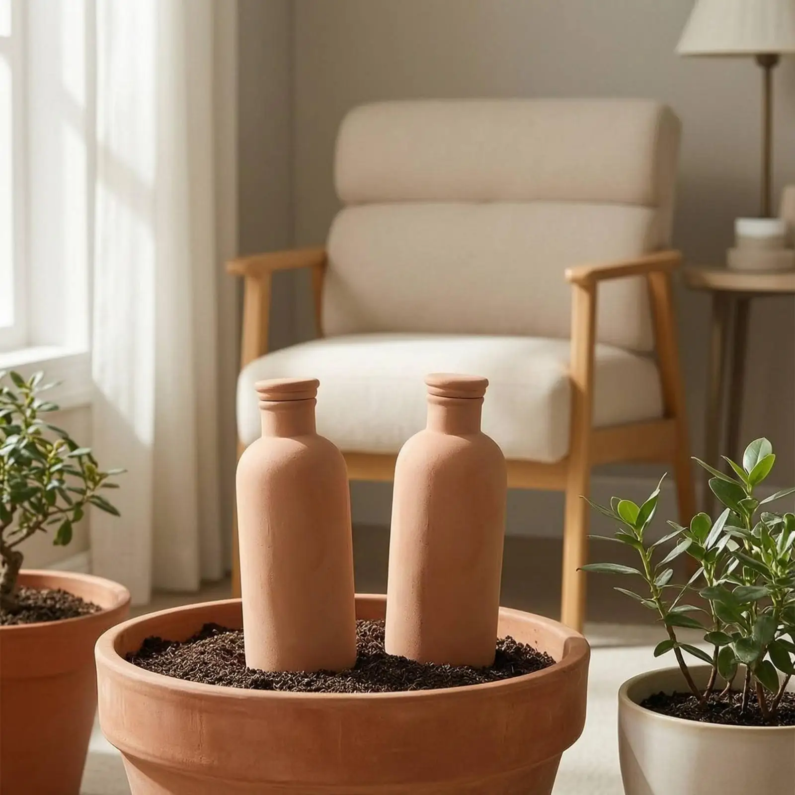 2 Pieces Self-Watering Bottle Slow-Release Ceramic Irrigation Bottle Porous Terracotta Watering Spikes for Vacationers, Potted