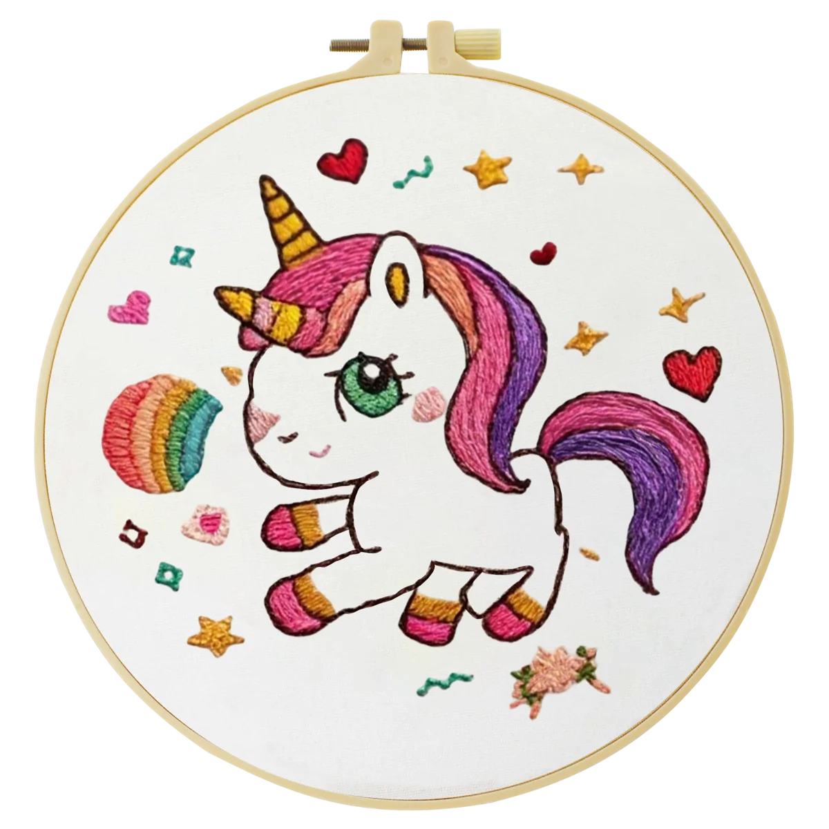 1 Stück 20X20CM/15X15CM 7,87/6,3 Zoll Regenbogen-Pferd Stickerei Starter-Kit DIY-Kit DIY-Stickerei-Set Handarbeiten Nadelkunst – Detail 2