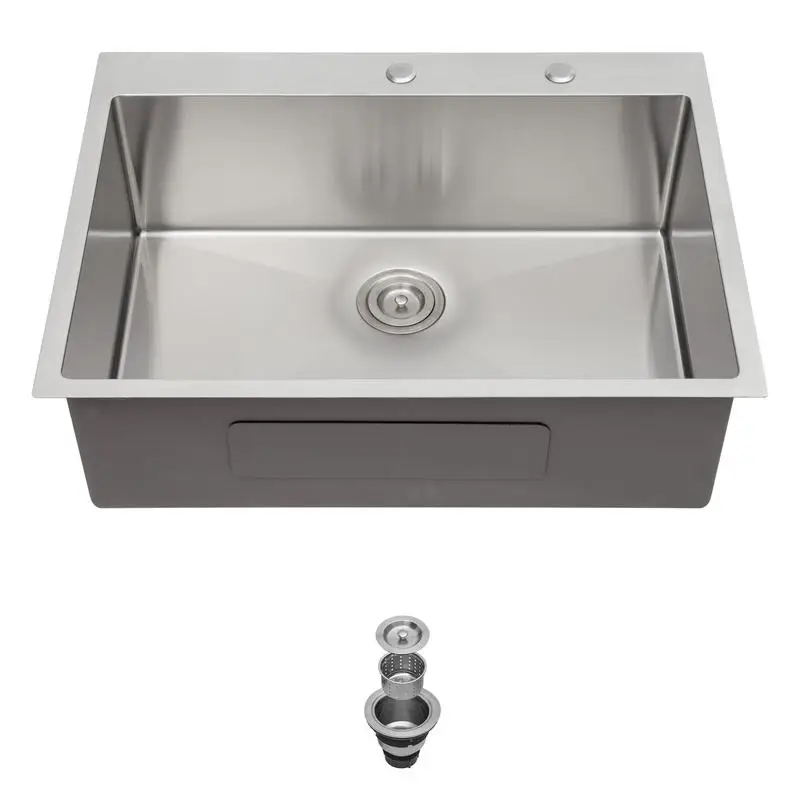 

33 Inch Topmount Stainless Steel Sink - 33" x 22" x 9" Drop-in Single Bowl Kitchen Sink, 16 Gauge, Deep 9" Basin with Drain