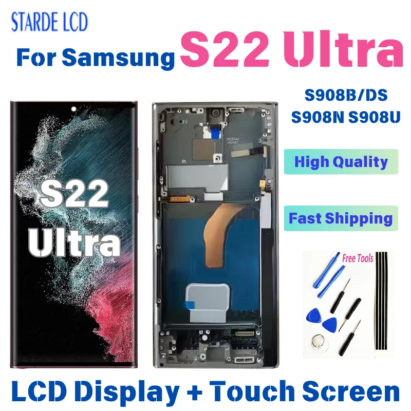 

For Samsung Galaxy S22 Ultra LCD Display Touch Screen Digitizer Assembly S908B/DS S908N S908U SM-S908U SM-S908N Replacement