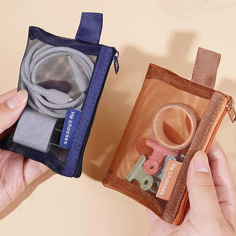 Portable Transparent Mesh Bag Coin Purse Earphone Data Cable Storage Zipper Bags Travel Organizer ID Credit Card Holder Pouch