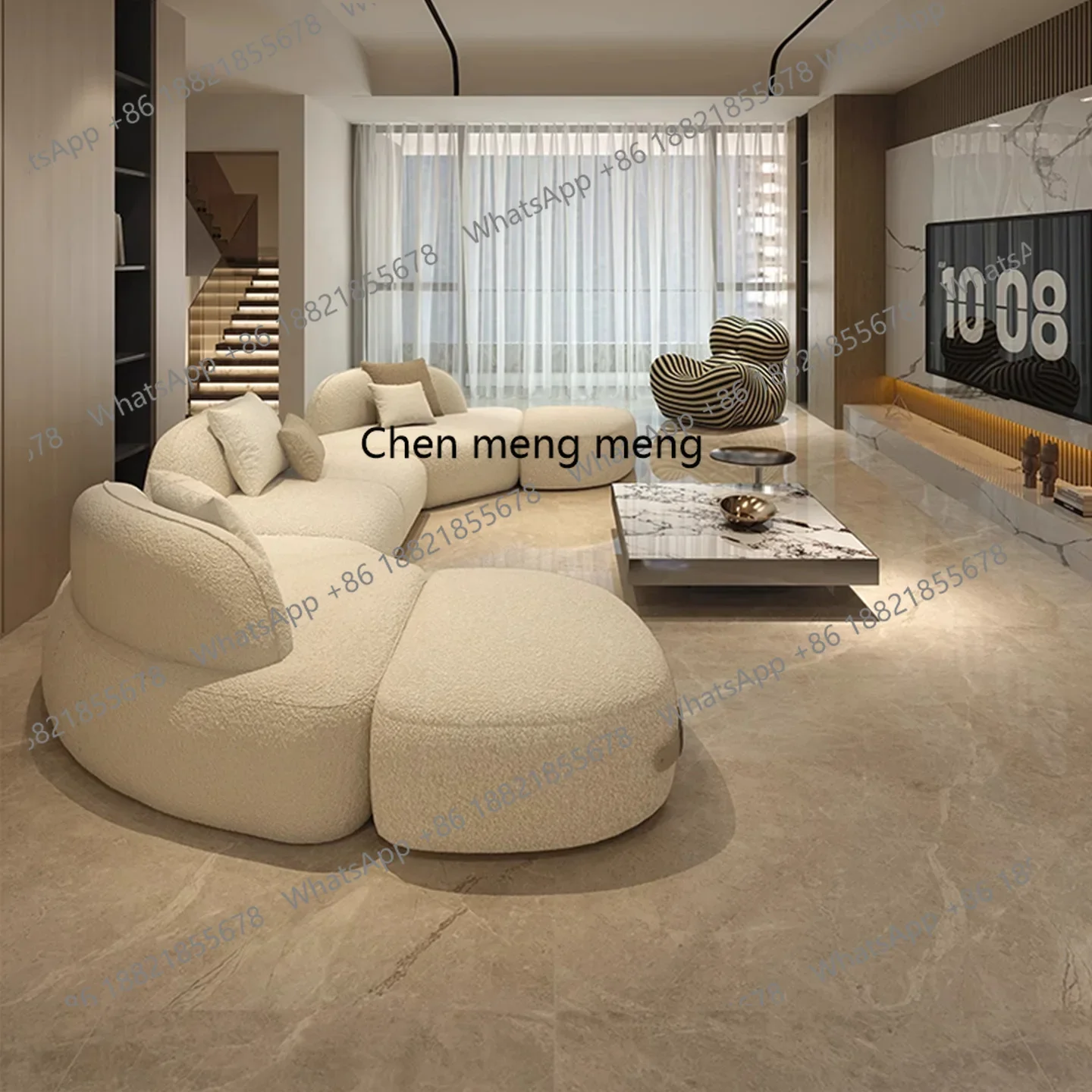 Italian new fabric pebble module sofa simple two-color contrasting arc