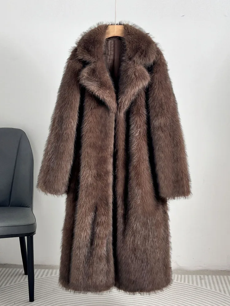 ZMEENNA Womens Long Faux Fur Coat Lapel Collar Open Front Oversized Winter Warm Outerwear Stylish Soft Fluffy Fashion ZM4366