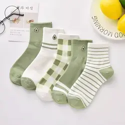 5 Pairs Women's Avocado Ankle Socks Cartoon Printed Cute Short Casual Harajuku Fashionable Fun Versatile Girls' Round Neck Socks