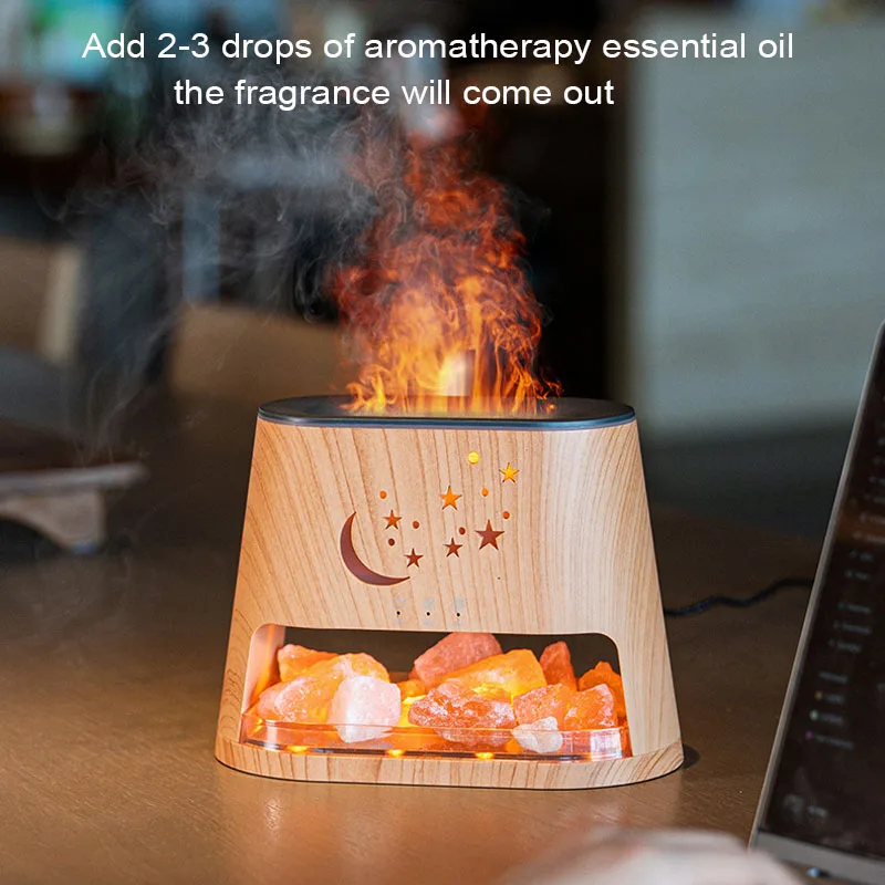 New Salt Stone Lamp Flame Aromatherapy Machine Desktop USB Large Fog Colorful Flame Humidifier Essential Oil Aromatherapys
