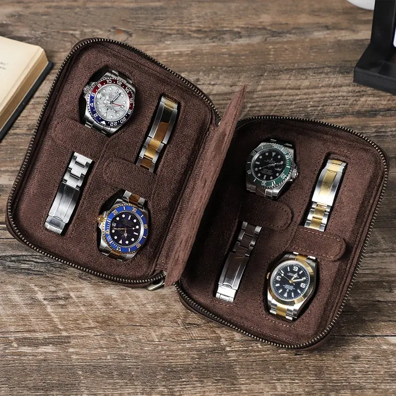 Slots Watch Storage Box, Carry Case, Watch Display Organizer, Watch Box Holder Display Genuine Leather Zipper Watch Case