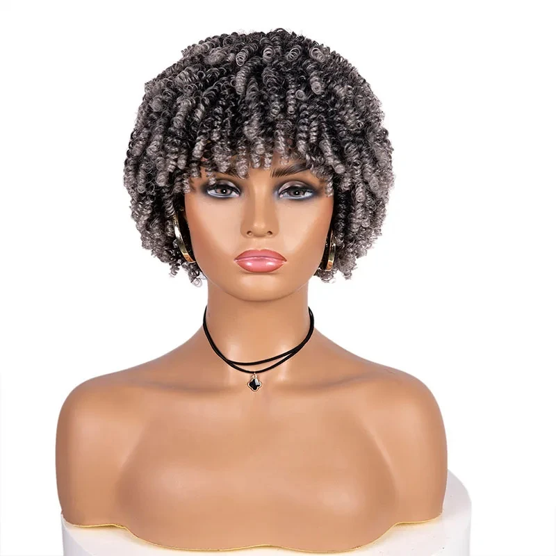 Short Curly Afro Wigs With Bangs For Women Kinky Curly Synthetic Wigs For Black Women Cheap Wigs On Sale Perfect for daily use